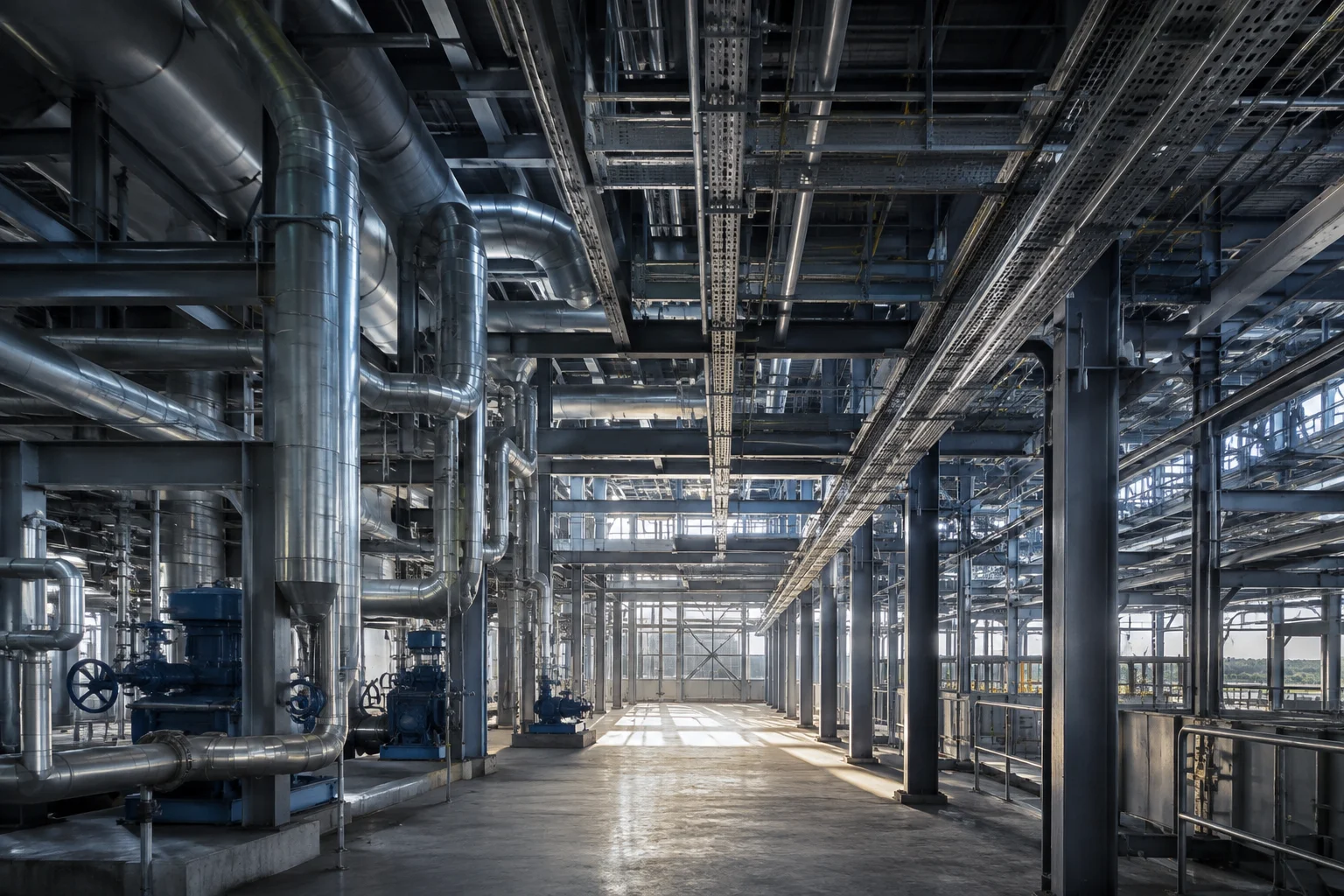 Illustrative view of coordinated mechanical systems inside a mission-critical facility
